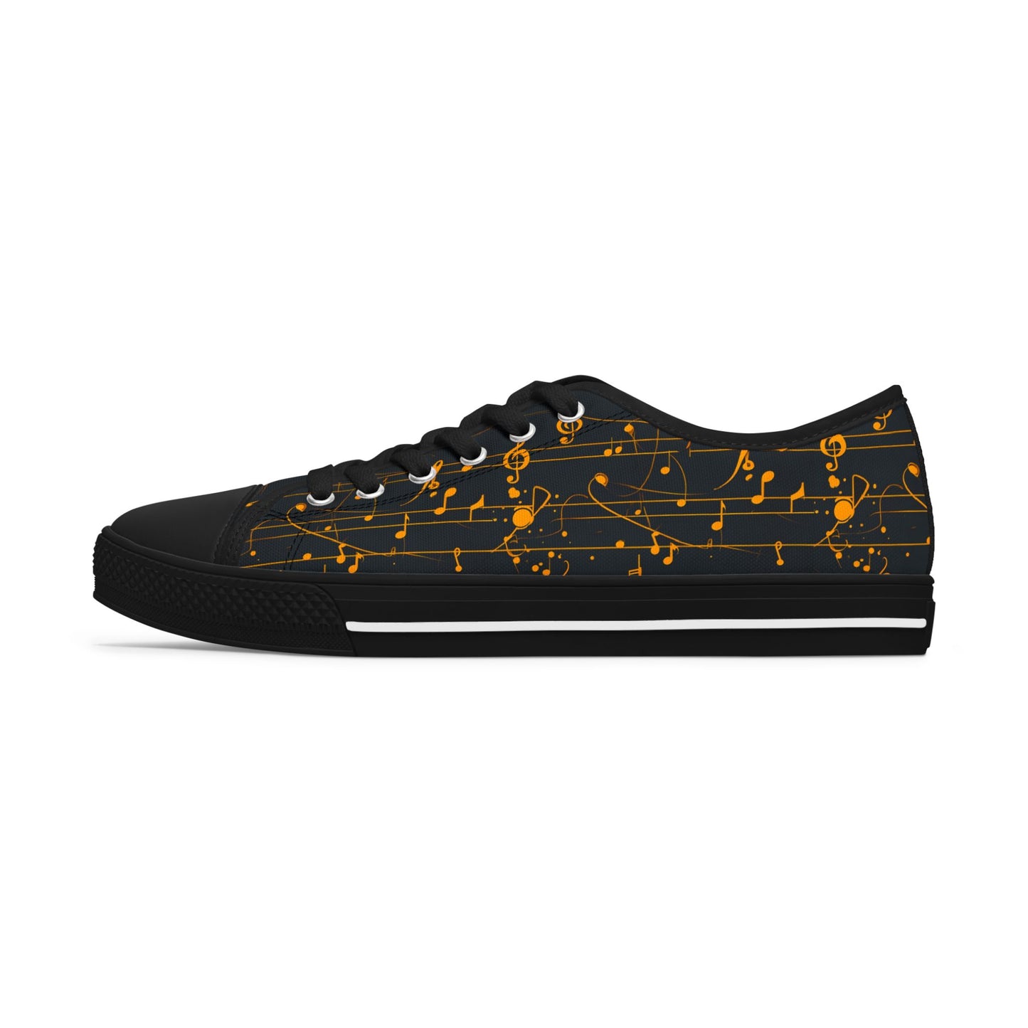 Low Top Sneakers — Black Gold Musical Notes Design