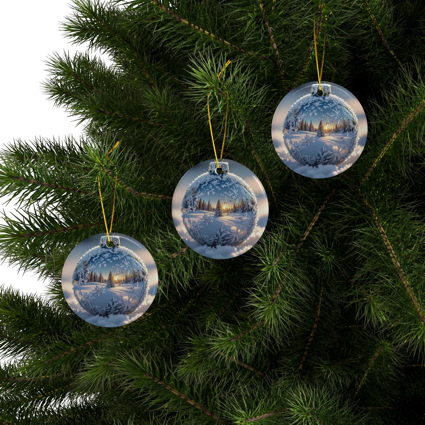 Winter Wonderland Ceramic Ornaments - 2-Sided Holiday Decor
