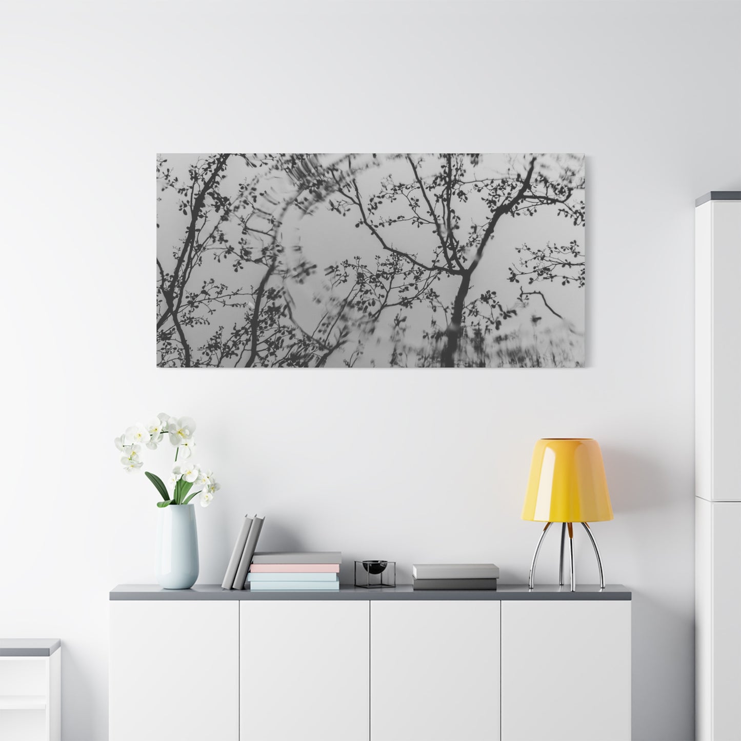 Canvas Wall Art — Monochrome Blurred Ferris Wheel with Tree Silhouettes