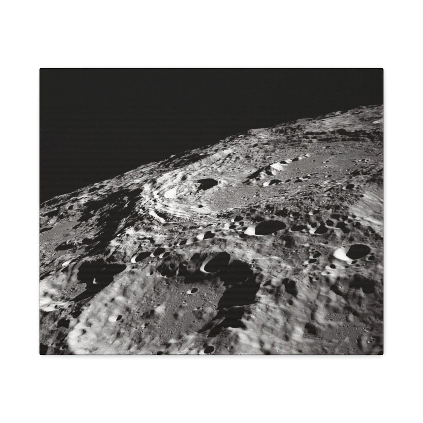 Lunar Surface Matte Canvas Print — Black & White Moon Crater Wall Art