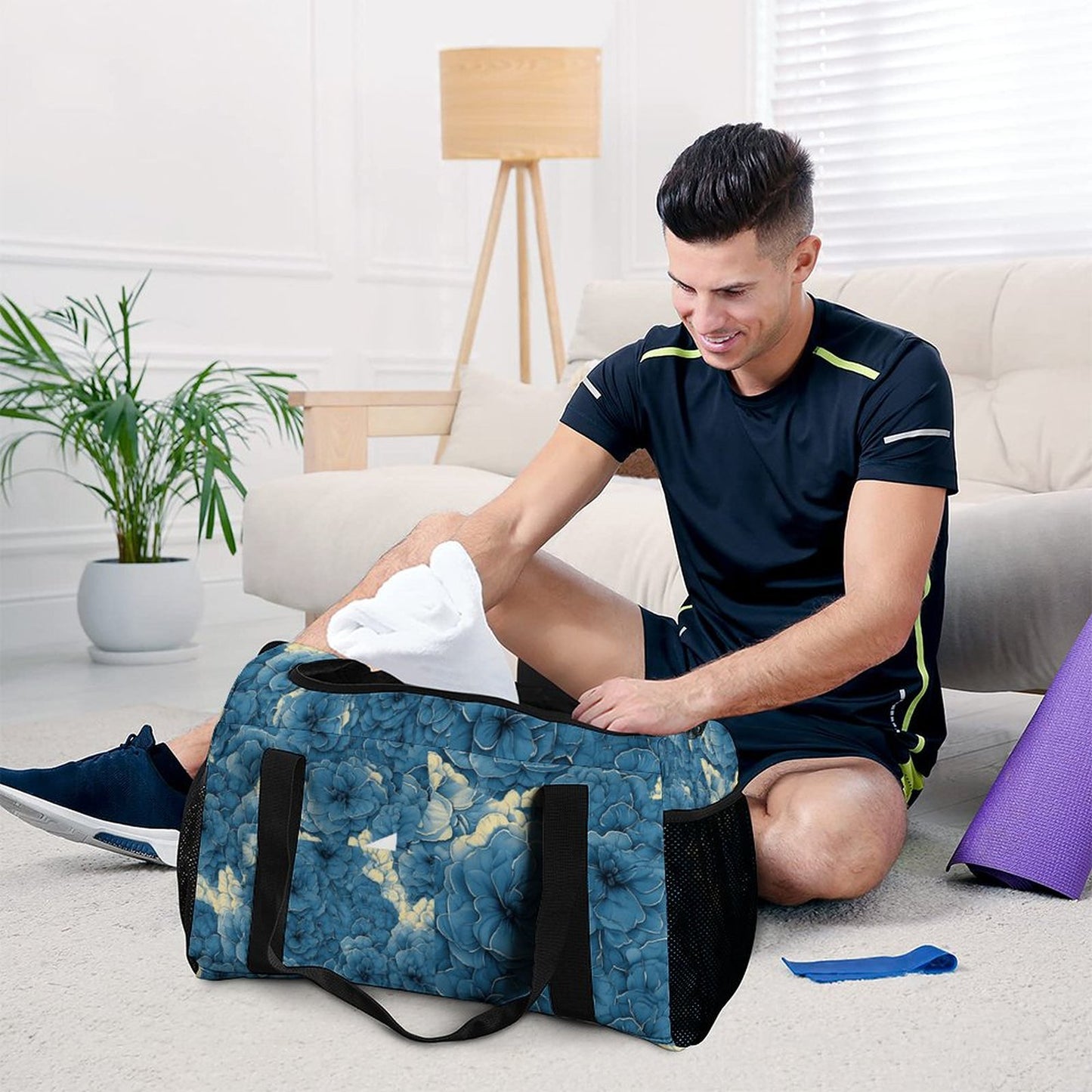 Travel Duffel Bag Blue Flowers