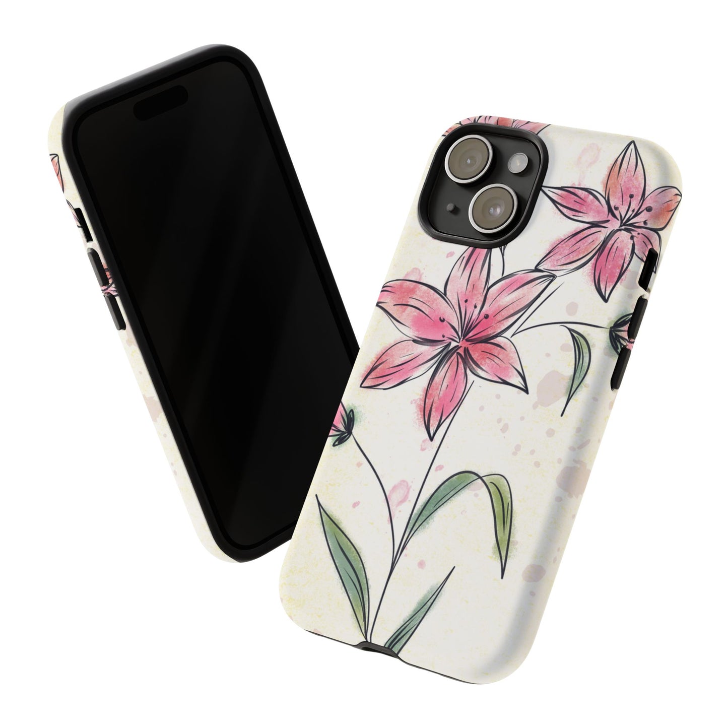 Floral Phone Case with Elegant Pink Lilies, Cute Floral Accessories, Phone Protection, Gift for Her, Stylish Cell Phone Cover