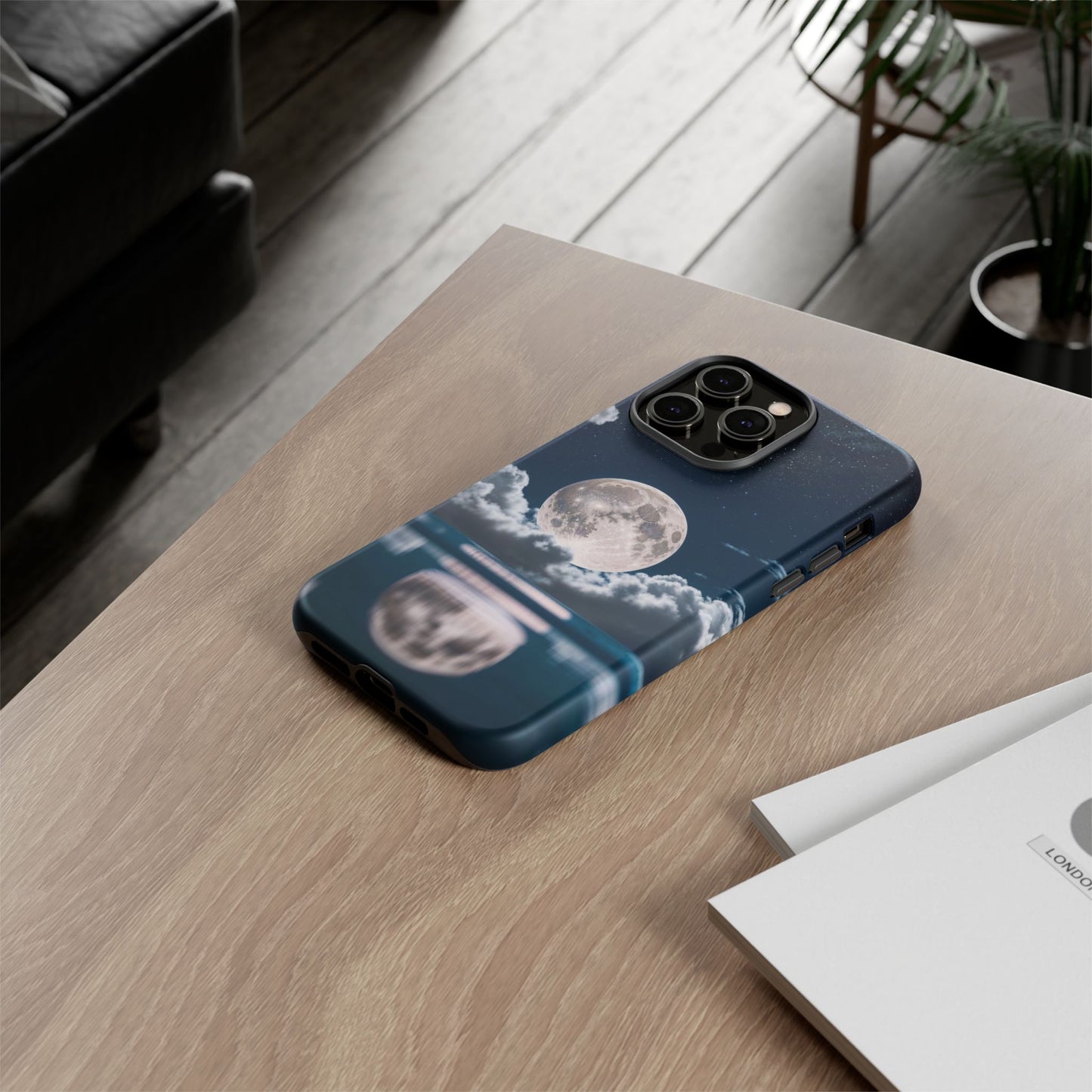 Moonlit Reflection Phone Case — Night Sky Moon & Clouds Tough Case