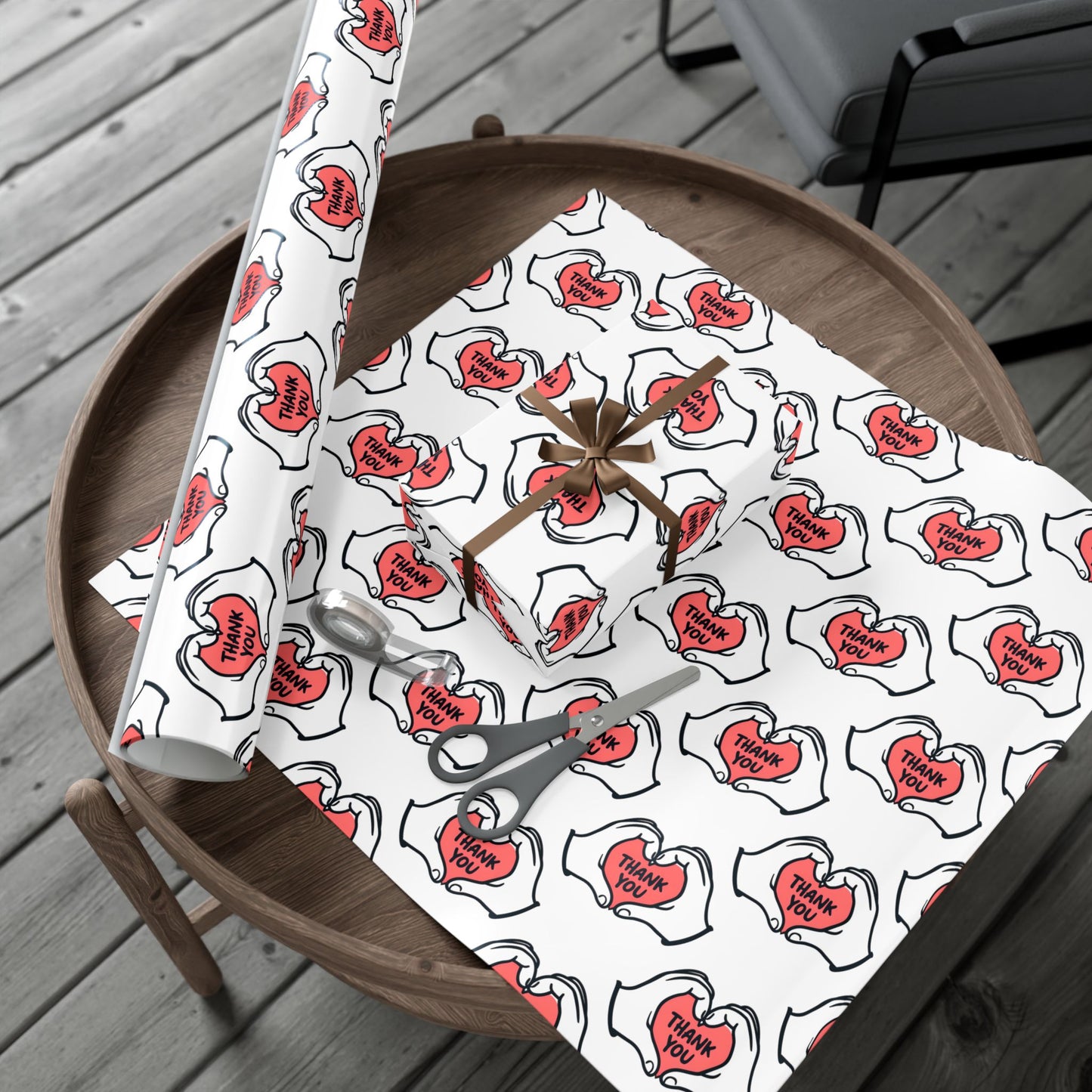 Gift Wrap — 'Thank You' Heart Hands Pattern Wrapping Paper