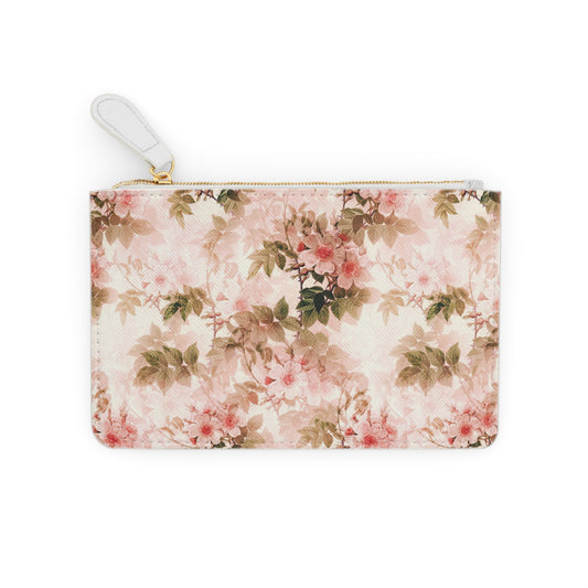 Floral Watercolor Mini Clutch Bag — Pink Vintage Blossom Zip Pouch
