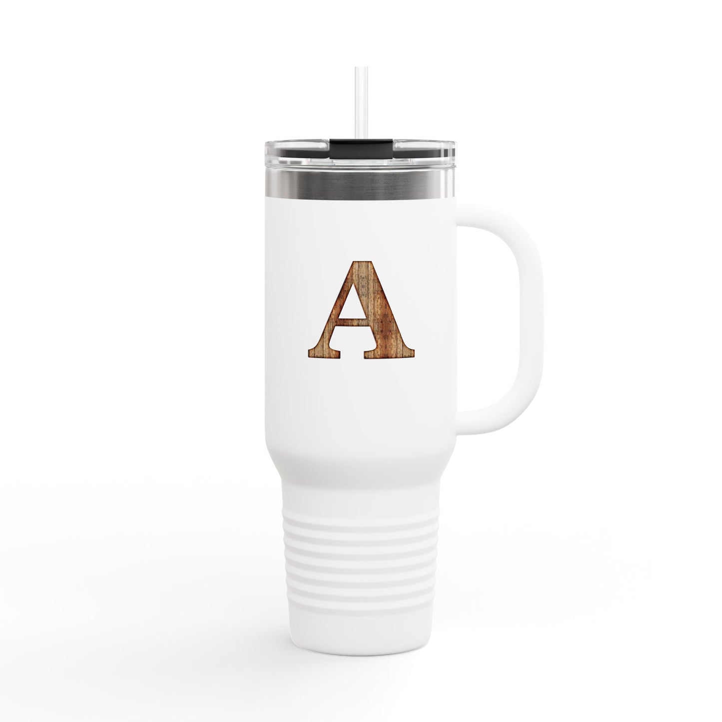 Wooden Monogram 40oz Insulated Travel Mug – Personalized Initial 'A'