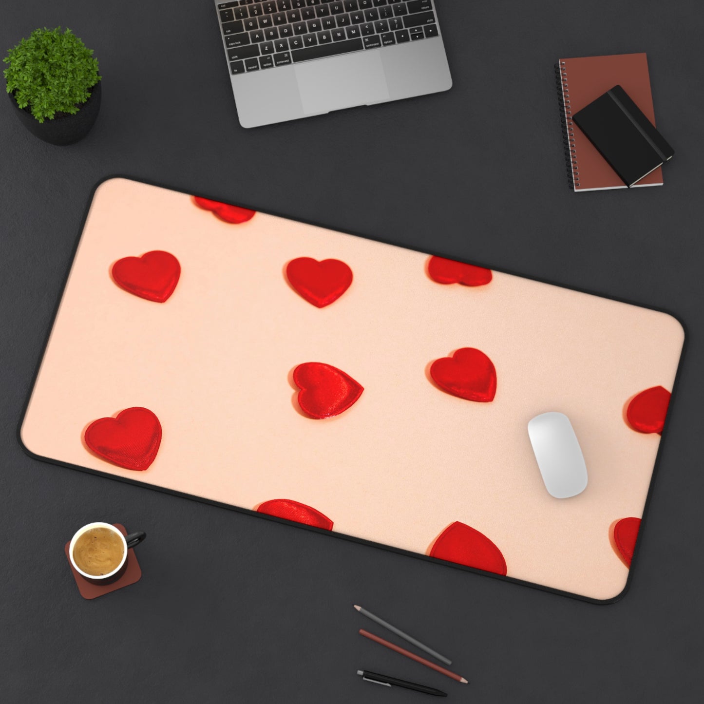 Desk Mat - Scattered Red Hearts Valentine Mouse Pad for Romantic Gift