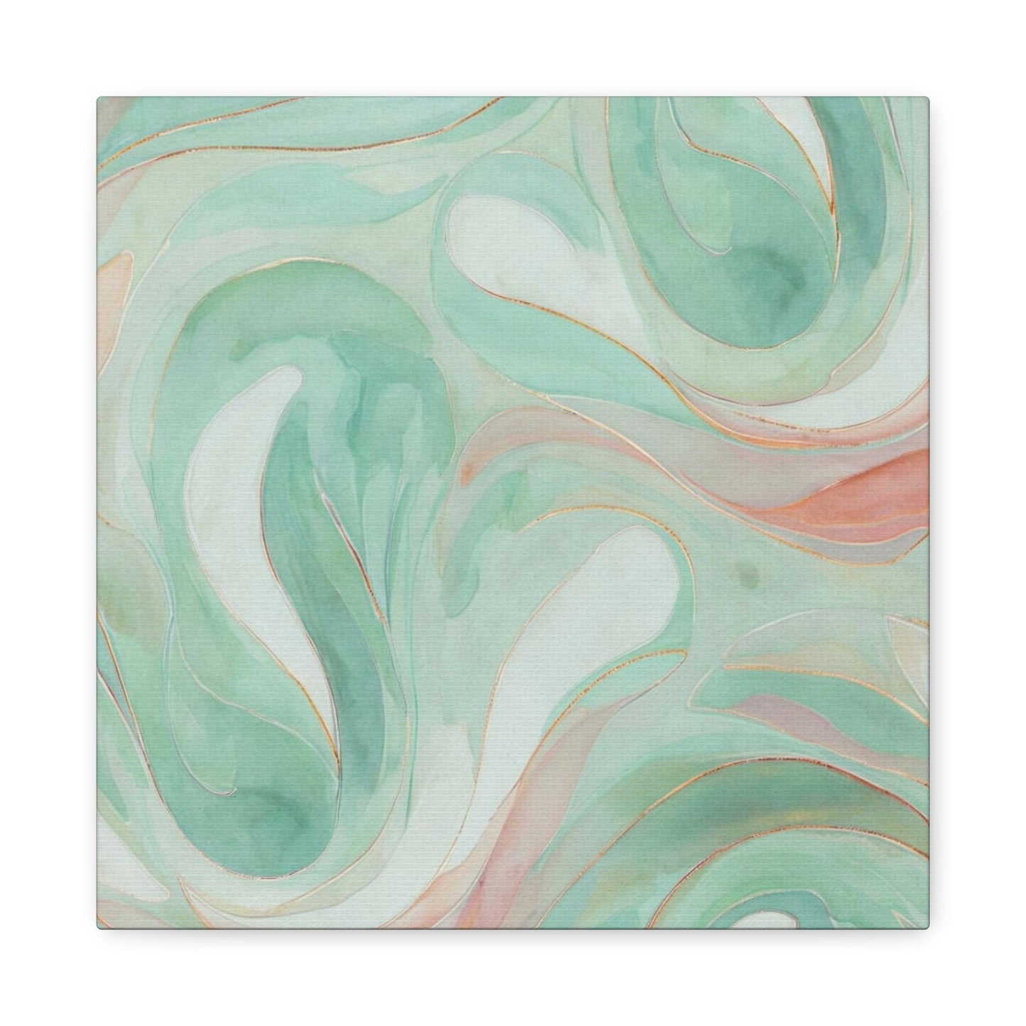 Abstract Green Marble Canvas Print — Teal & Coral Swirl Wall Art