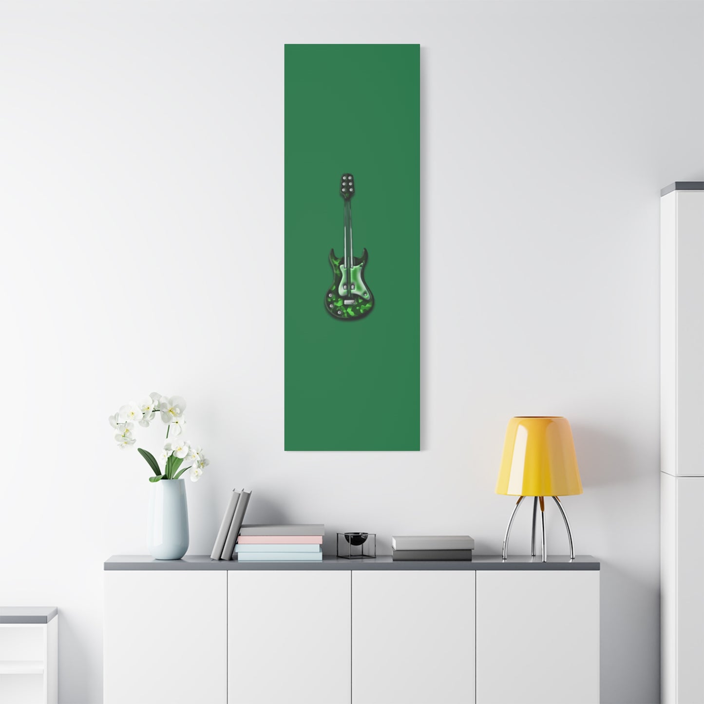 Green Electric Guitar Canvas Art, Music Wall Decor, Rock n Roll Gift, Guitar Lover's Art, Stretched Green Canvas, Home Theater Decor