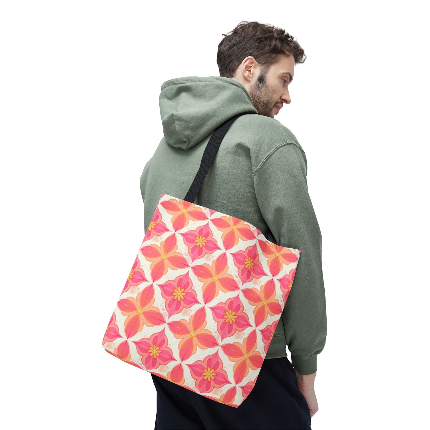 Pink Floral Geometric Tote Bag — All-Over Print Reusable Shopper
