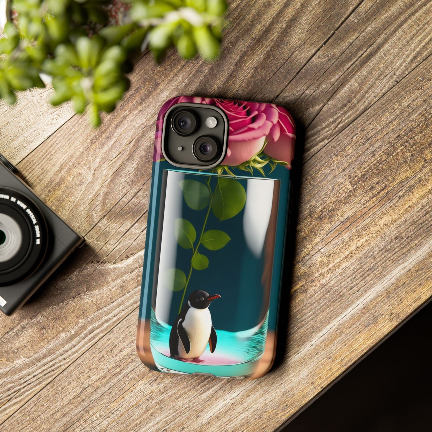 Penguin in a Glass Floral Tough Phone Case — Cute Protective Phone Cover
