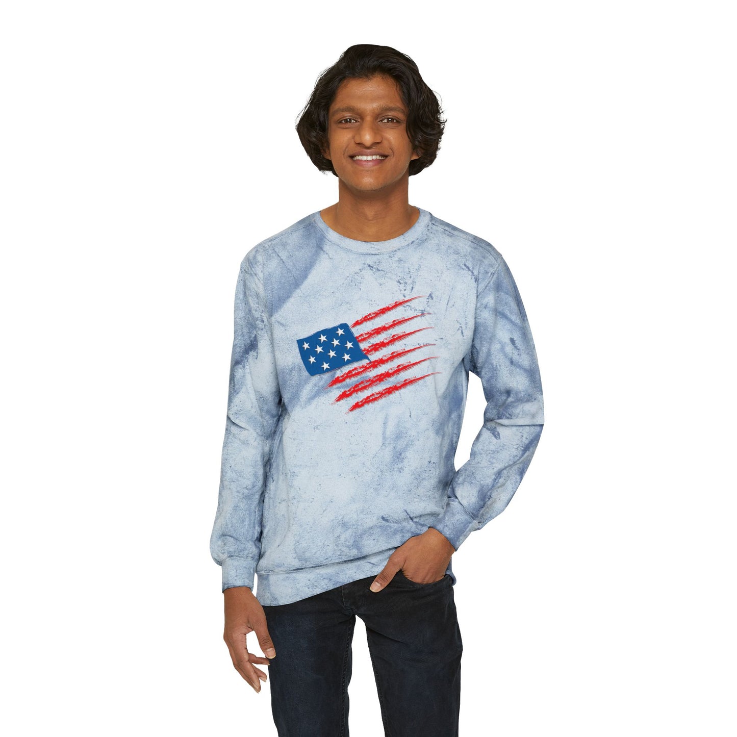 Patriotic Color Blast Crewneck Sweatshirt - Unisex, USA Flag, Casual Wear, Gift for Veterans, Independence Day Apparel