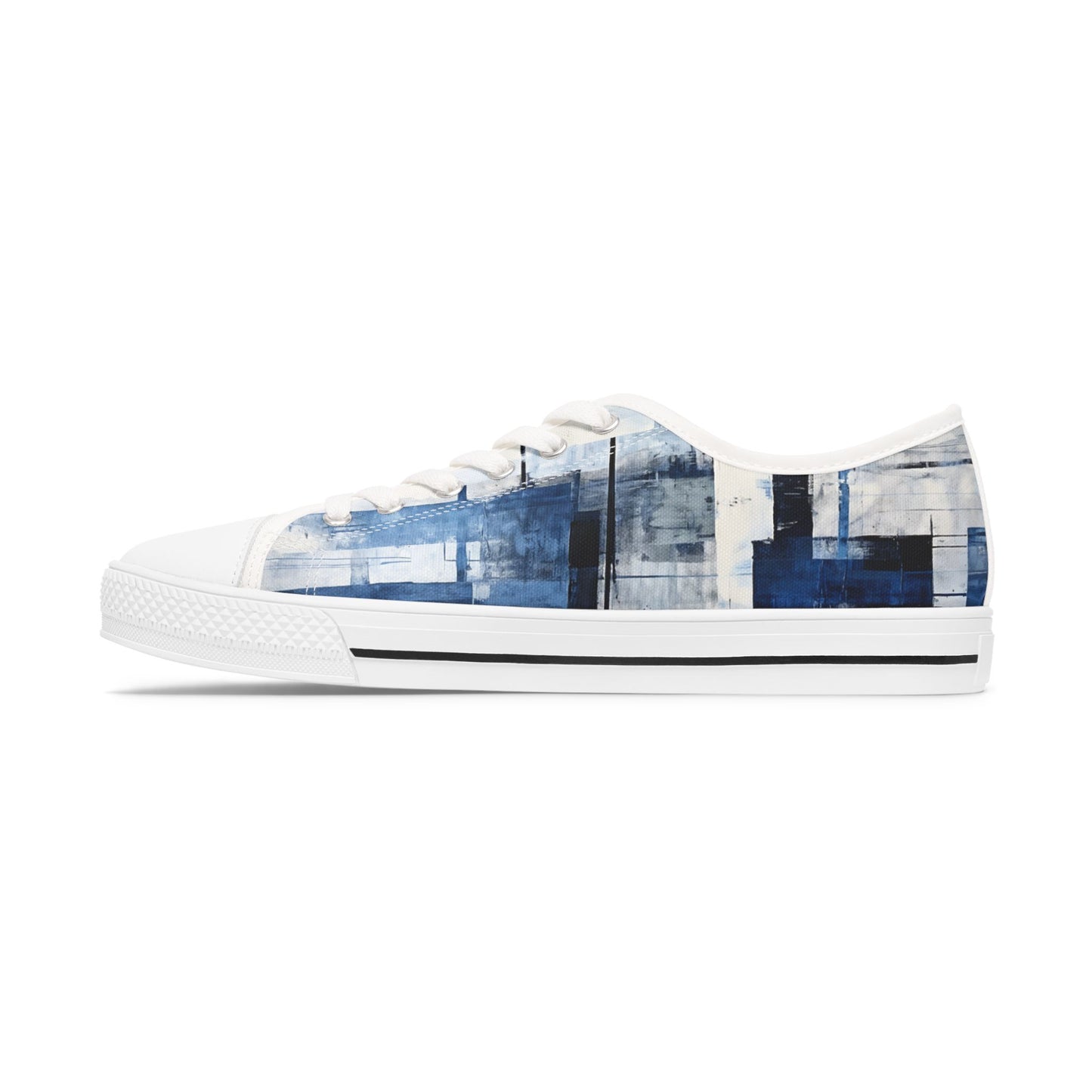 Abstract Blue Grid Low Top Sneakers — Casual Canvas Shoes
