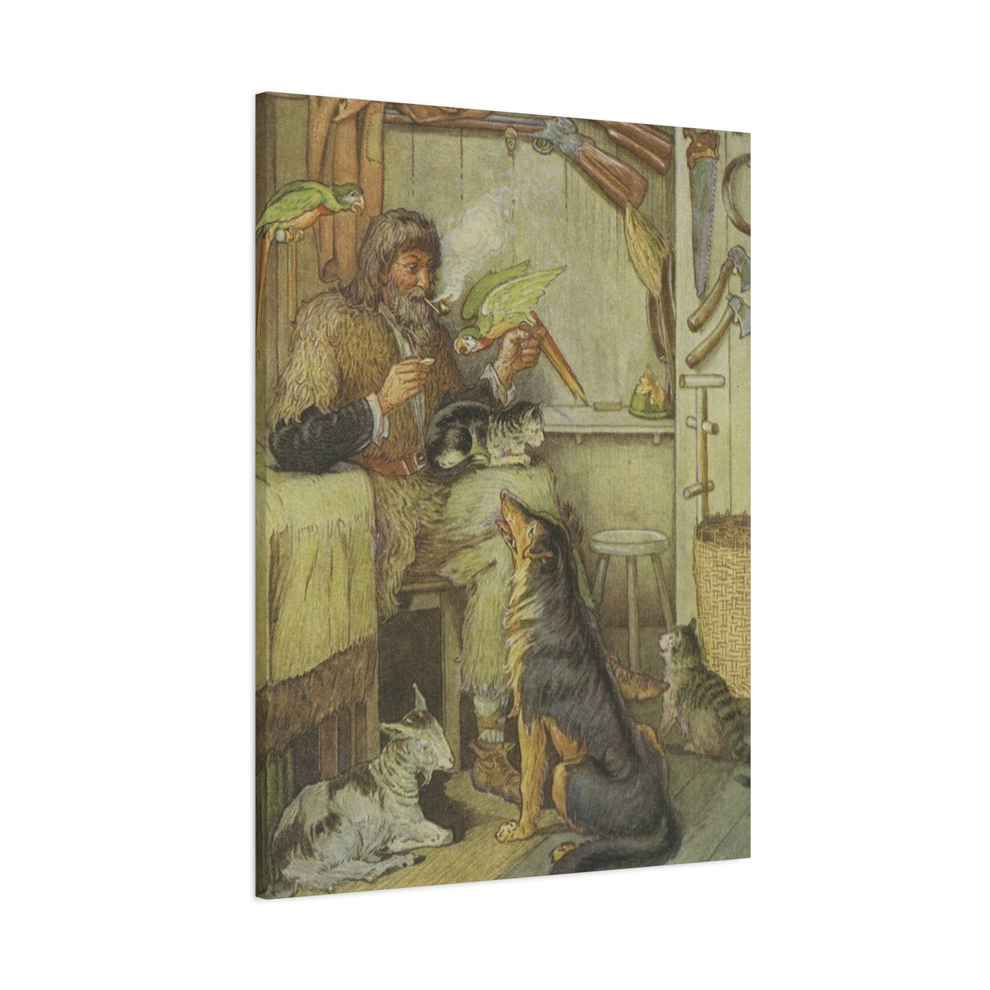 Vintage Cottage Animal Illustration Matte Canvas Print
