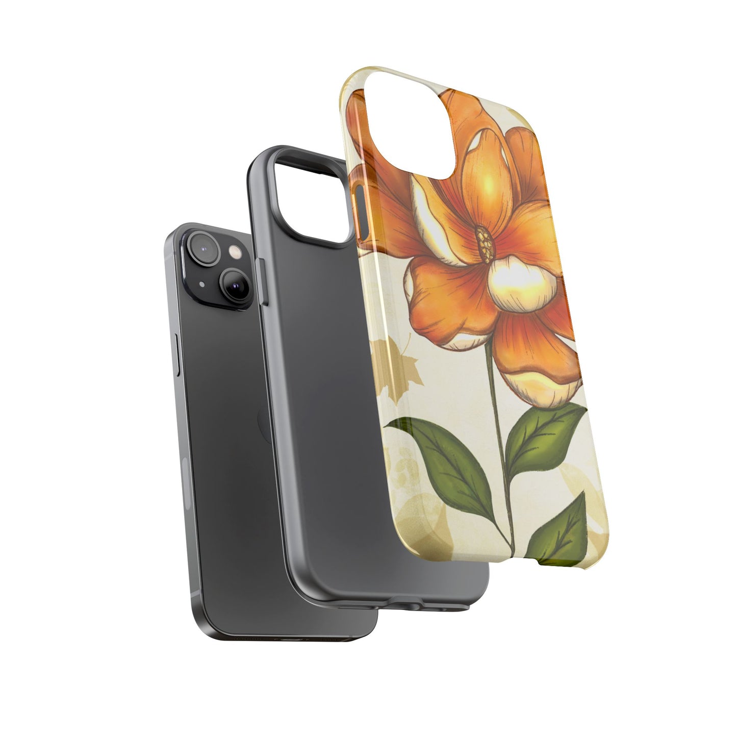 Floral Phone Case with Orange Flower Design, Tough Phone Cover, Floral Gift, Stylish Tech Accessory, Nature Lovers, Spring Vibes