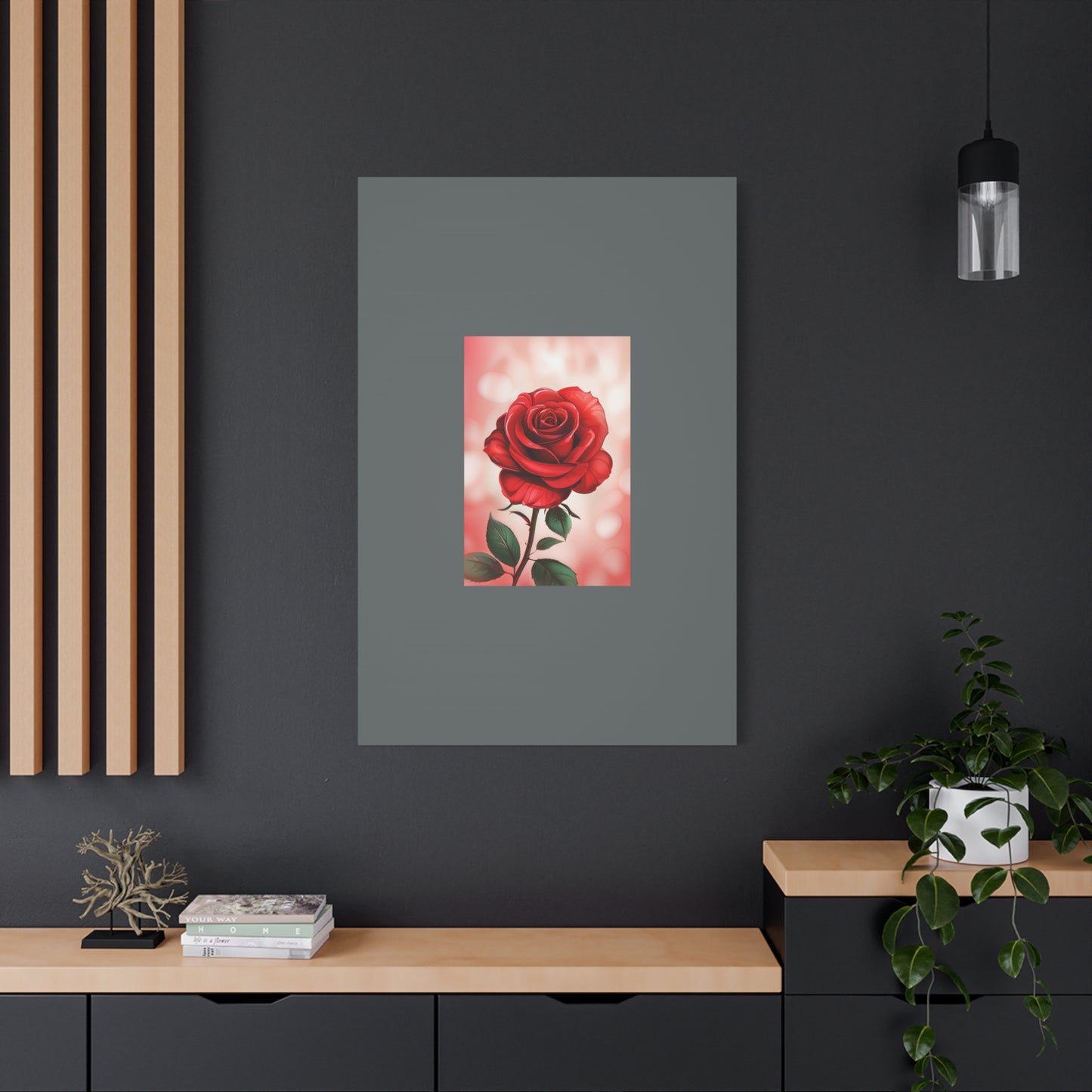 Red Rose Vertical Matte Canvas Print — Romantic Floral Wall Art