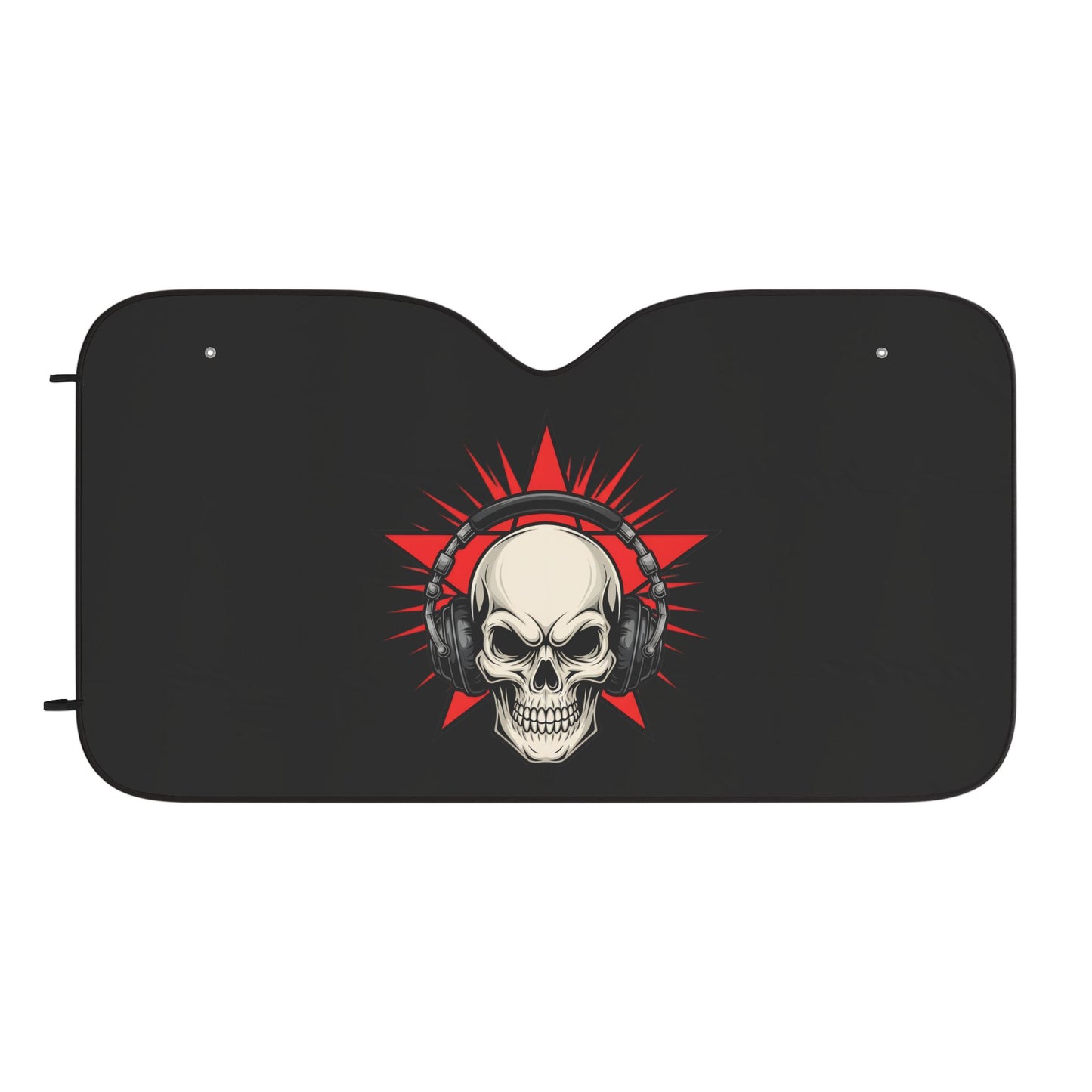 Skull Headphones Car Sun Shade — Gothic Rock Windshield Protector