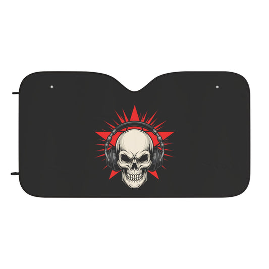 Skull Headphones Car Sun Shade — Gothic Rock Windshield Protector