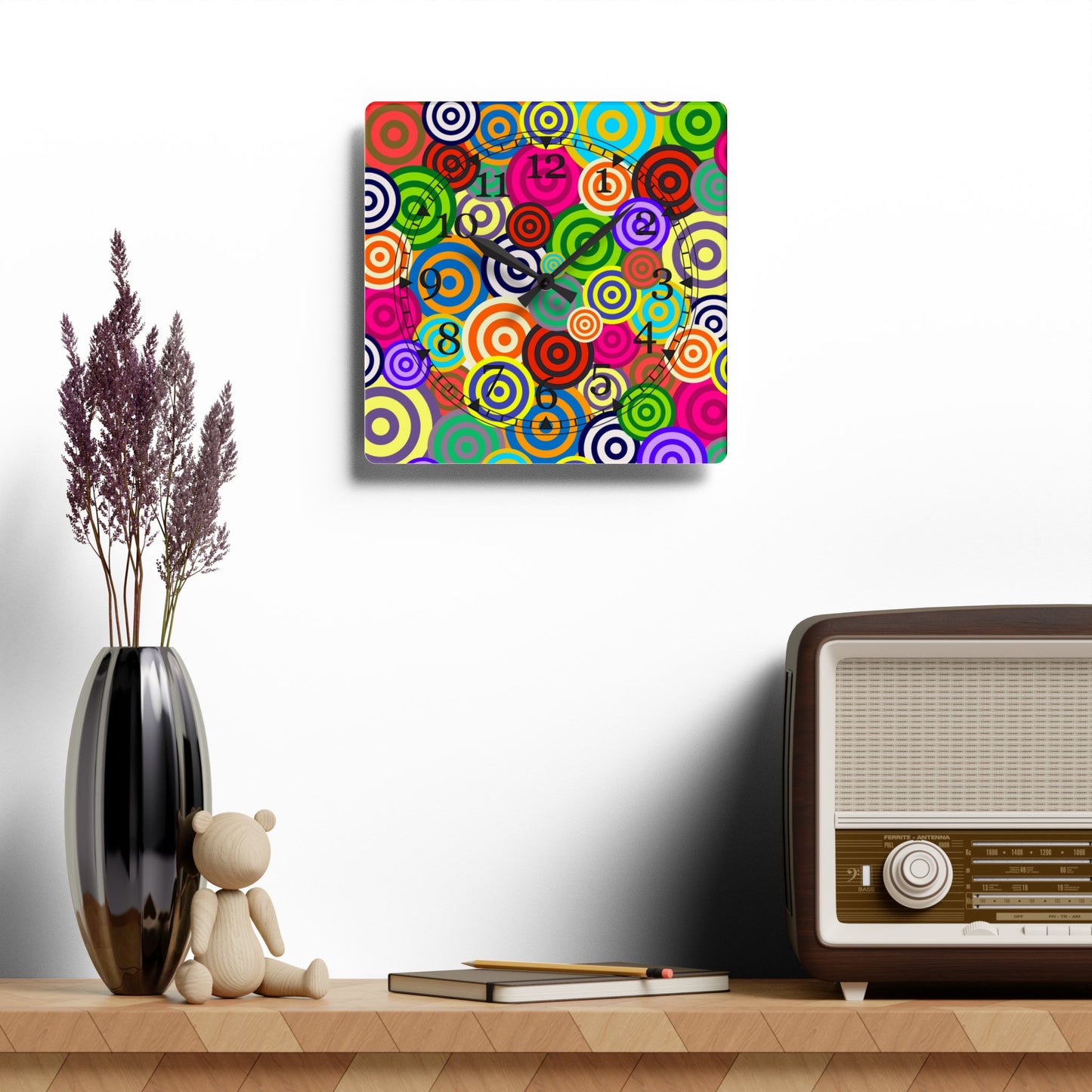 Colorful Retro Acrylic Wall Clock, Funky Home Decor, Unique Gift, Wall Art, Vibrant Timepiece