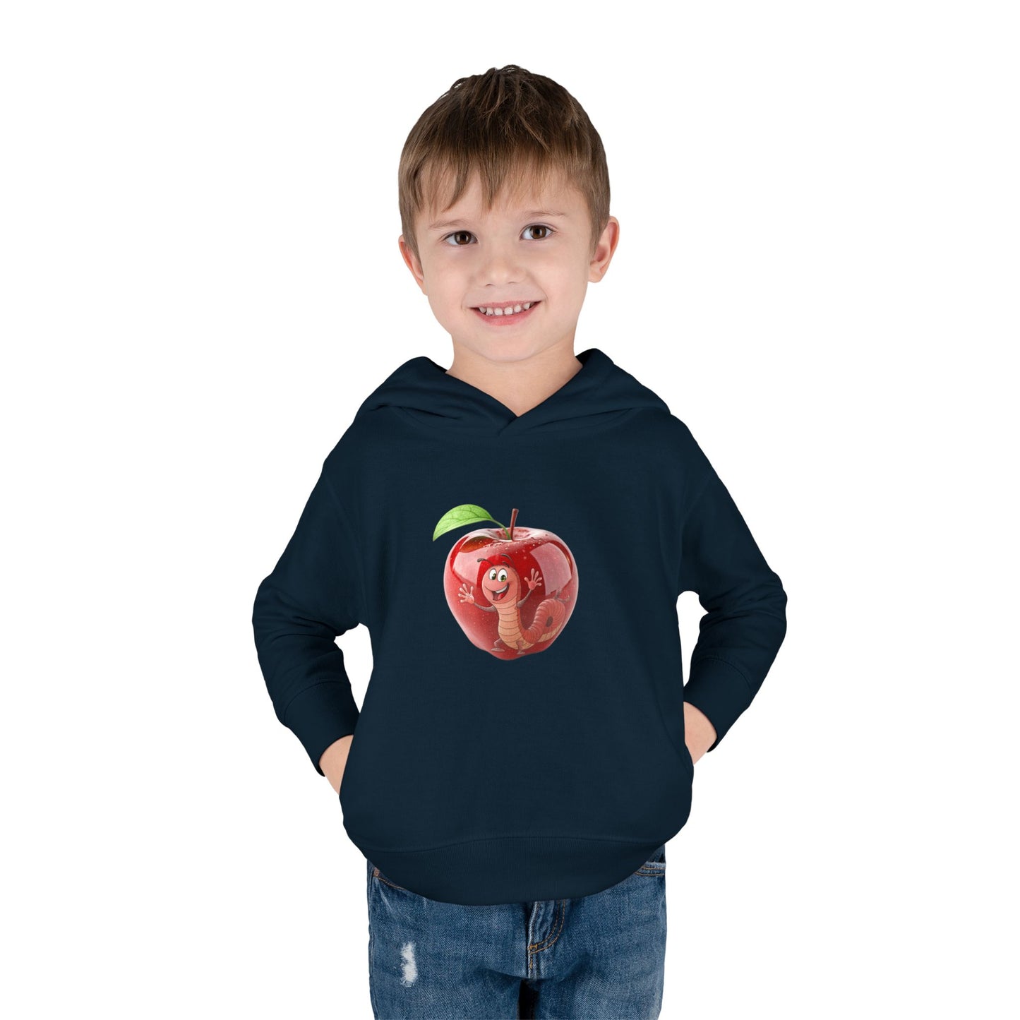 Cute Apple Toddler Pullover Fleece Hoodie - Cozy, Fun, Playful Kidswear, Perfect Gift for Birthdays, Play Dates, or Fall Outings