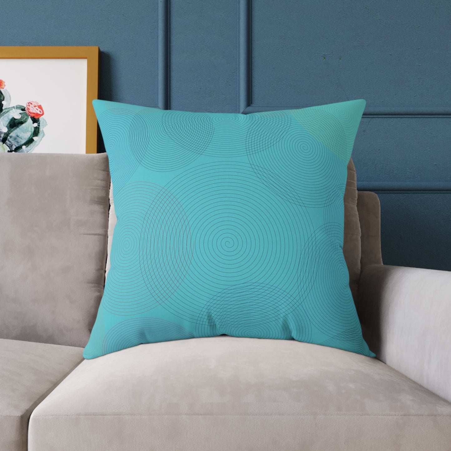 Turquoise Geometric Circle Accent Pillow — Modern Square Throw Pillow