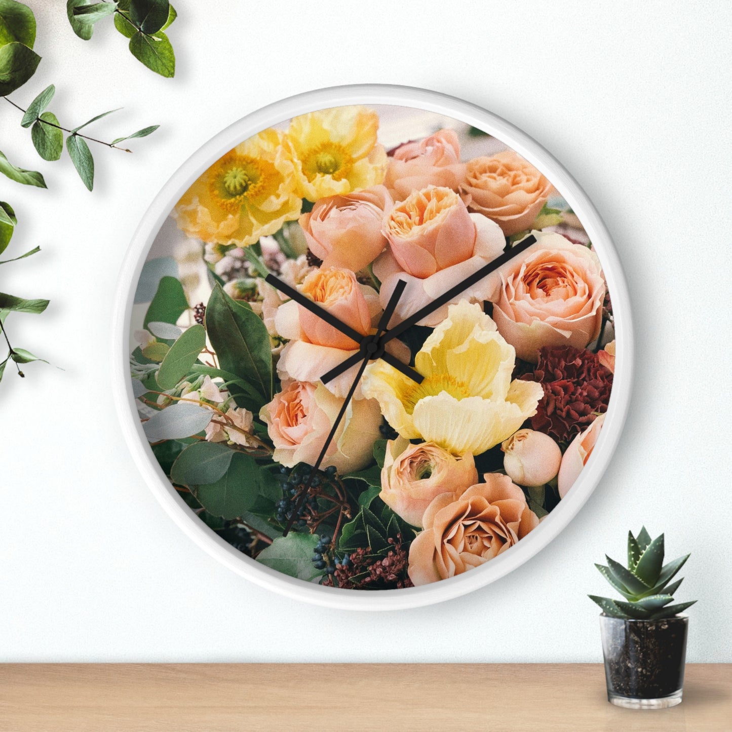 Floral Wall Clock - Elegant Home Decor, Flower Decor, Gift for Flower Lovers