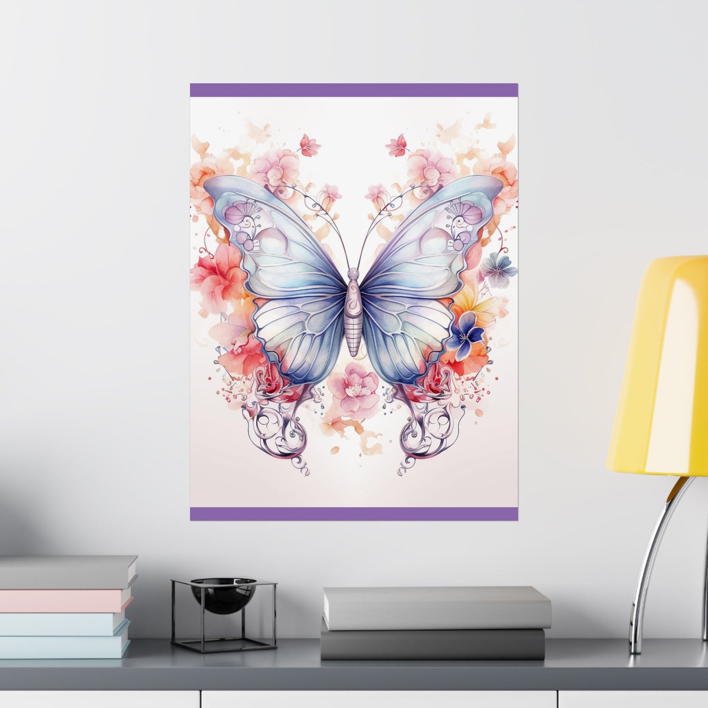 Butterfly Watercolor Wall Poster — Floral Pastel Matte Vertical Print