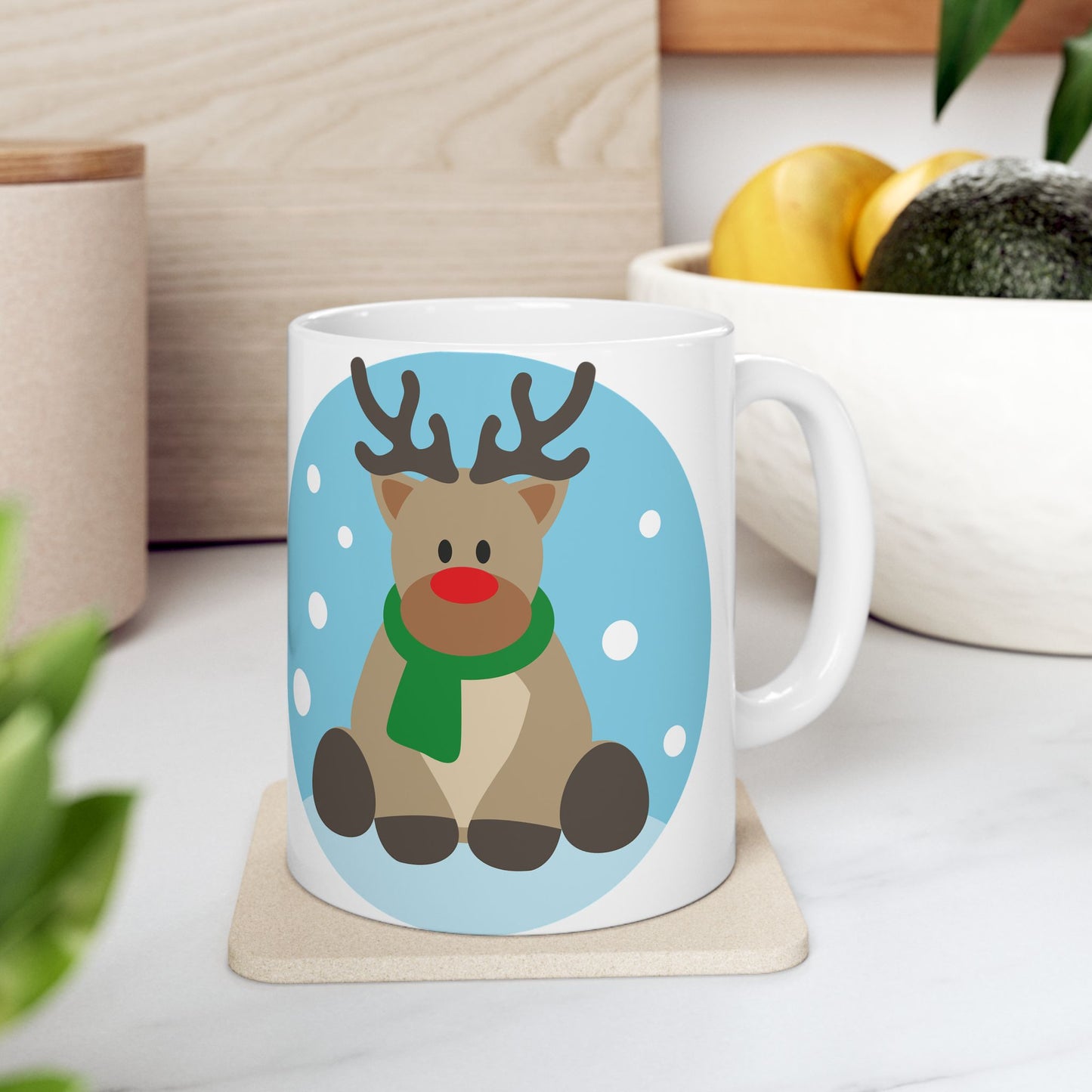 Christmas Reindeer Ceramic Mug — Cute Holiday Coffee Cup (11oz & 15oz)
