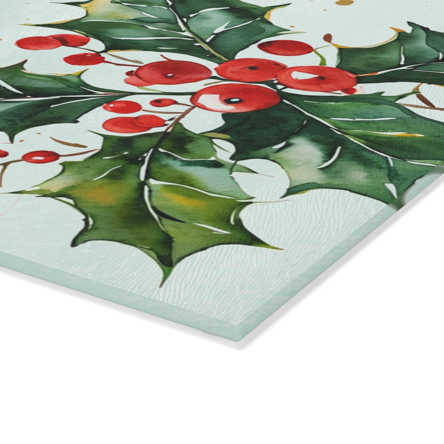 Christmas Holly Glass Cutting Board - "Merry Christmas" Holiday Kitchen Decor