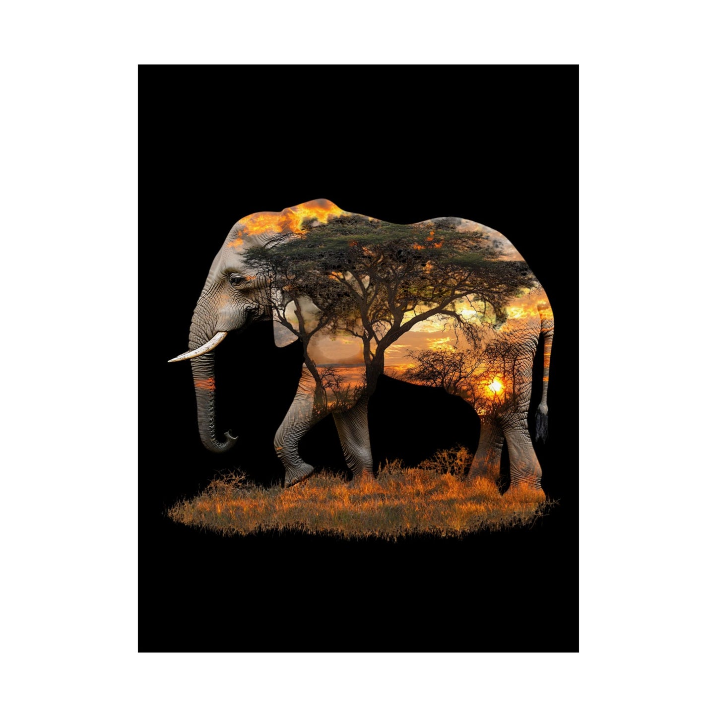 Elephant Sunset Matte Vertical Poster, Wall Art Decor, Animal Lovers Art, Gift for Nature Enthusiasts, Home Decoration