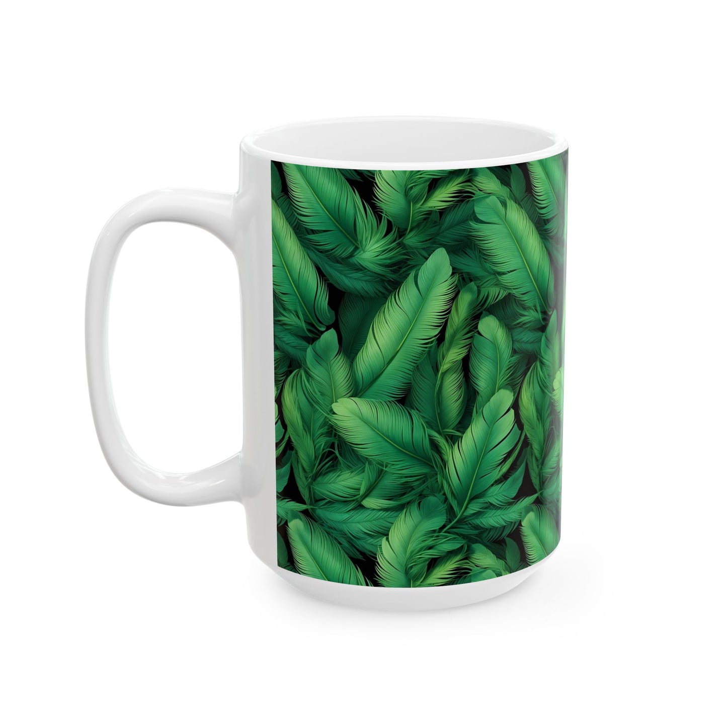 Green Leaves Ceramic Mug - Nature Lover Gift, Coffee Cup, Plant Decor, Eco-Friendly, Botanical Kitchenware