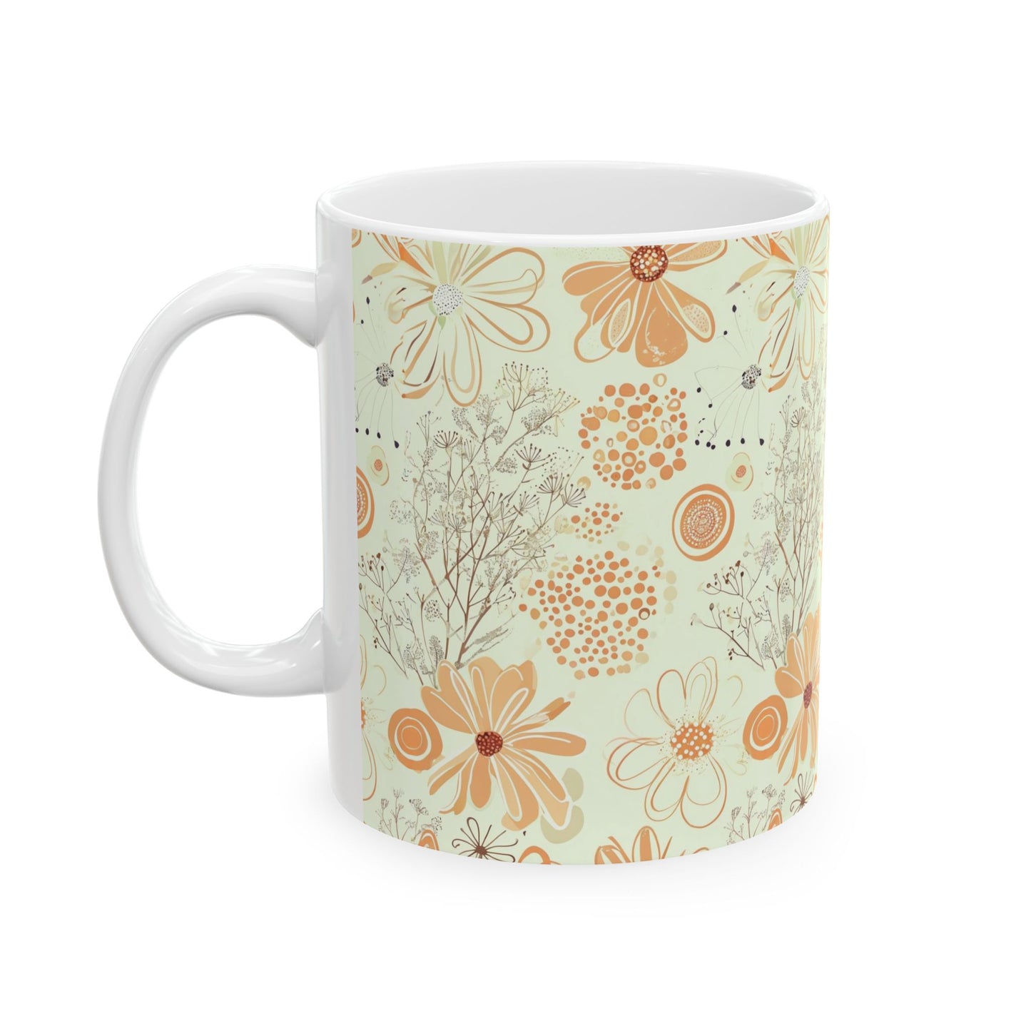 Retro Floral Ceramic Mug — Vintage Daisies Pattern (11oz & 15oz)