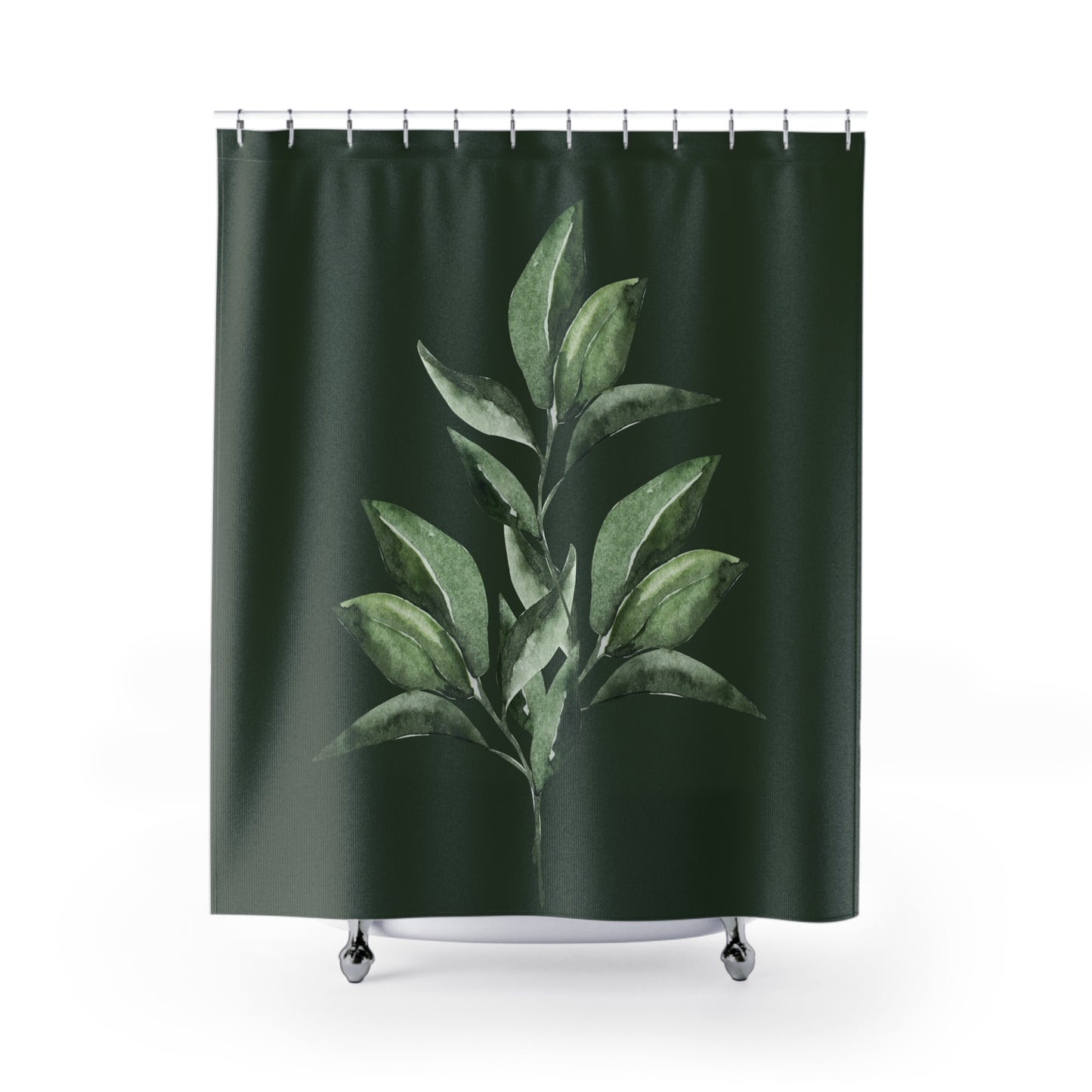Botanical Greenery Shower Curtain — Watercolor Eucalyptus Leaf Bathroom Decor