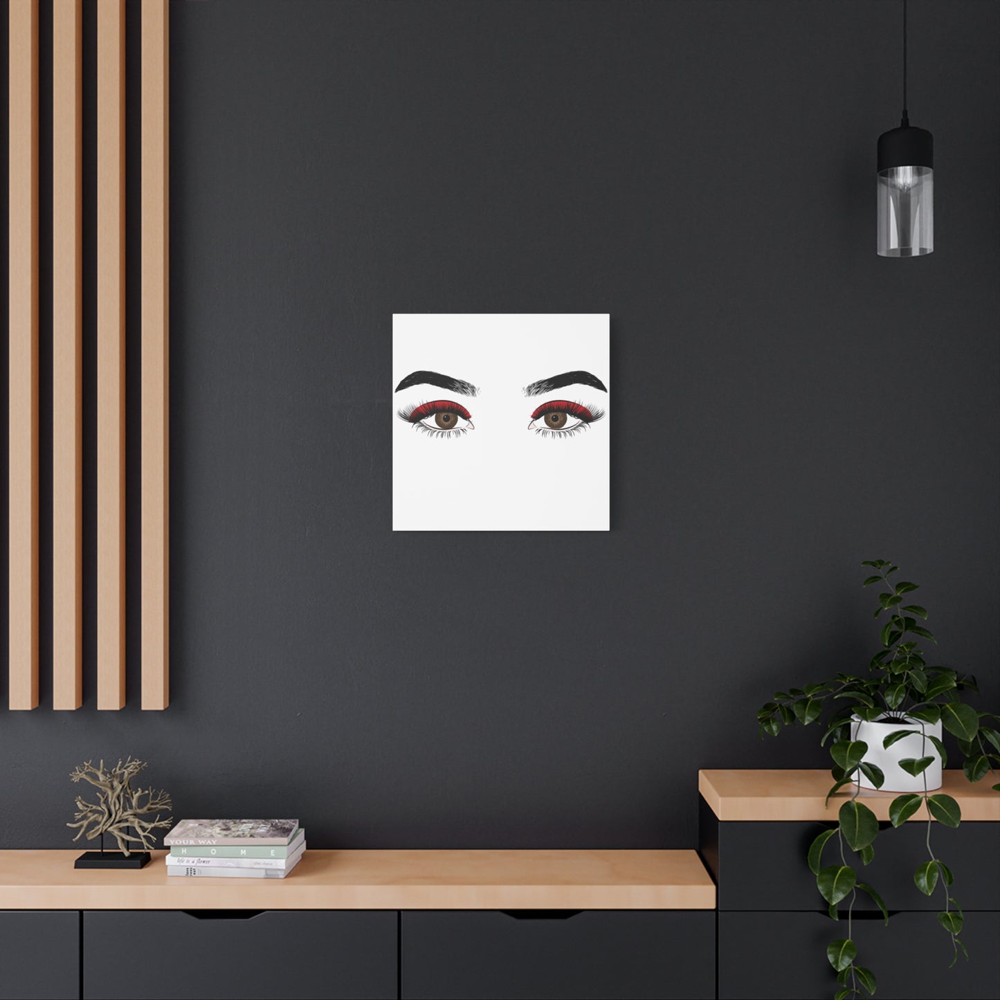Red Lashes Wall Art Canvas — Glam Eyes Makeup Decor