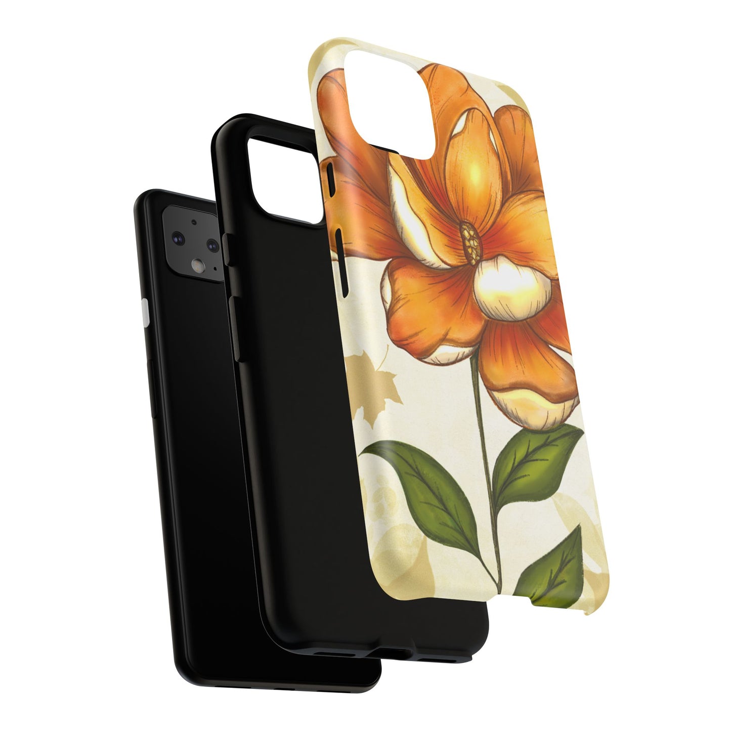 Floral Phone Case with Orange Flower Design, Tough Phone Cover, Floral Gift, Stylish Tech Accessory, Nature Lovers, Spring Vibes