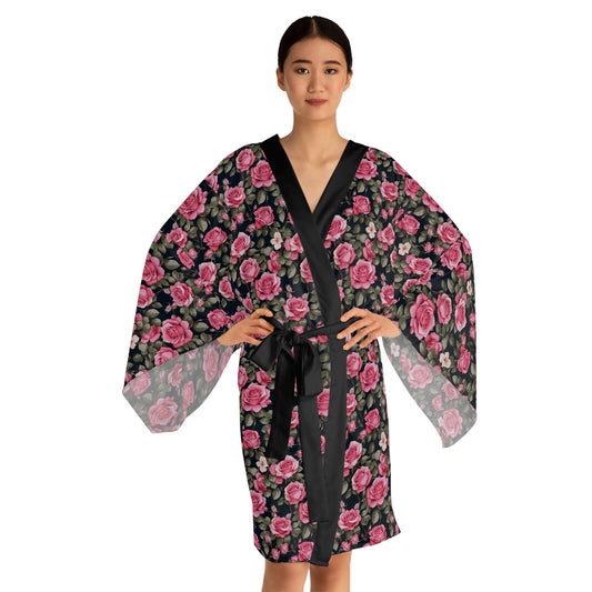 Floral Long Sleeve Kimono Robe, Bohemian Loungewear, Women's Gift, Summer Style, Home Relaxation, Fashion Statement, Vintage Aesthetic