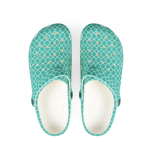 Aqua Tile Pattern EVA Clogs — Lightweight Casual Slip-On Shoes