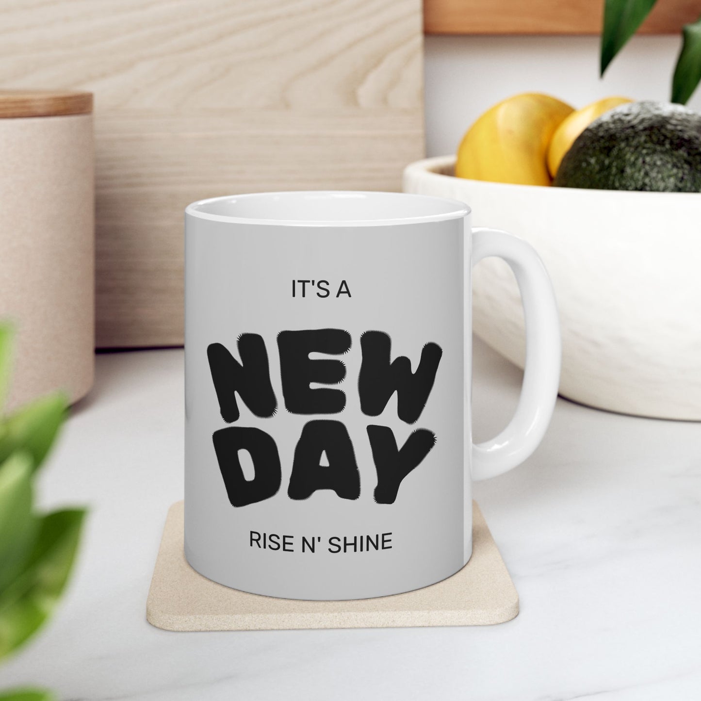Inspirational Ceramic Mug - "New Day" Theme, Motivational Gift, Coffee Lover, Kitchen Decor, Wellness
