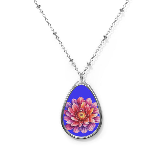 Floral Oval Necklace - Boho Jewelry Gift, Handmade Pendant, Nature Love Accessory