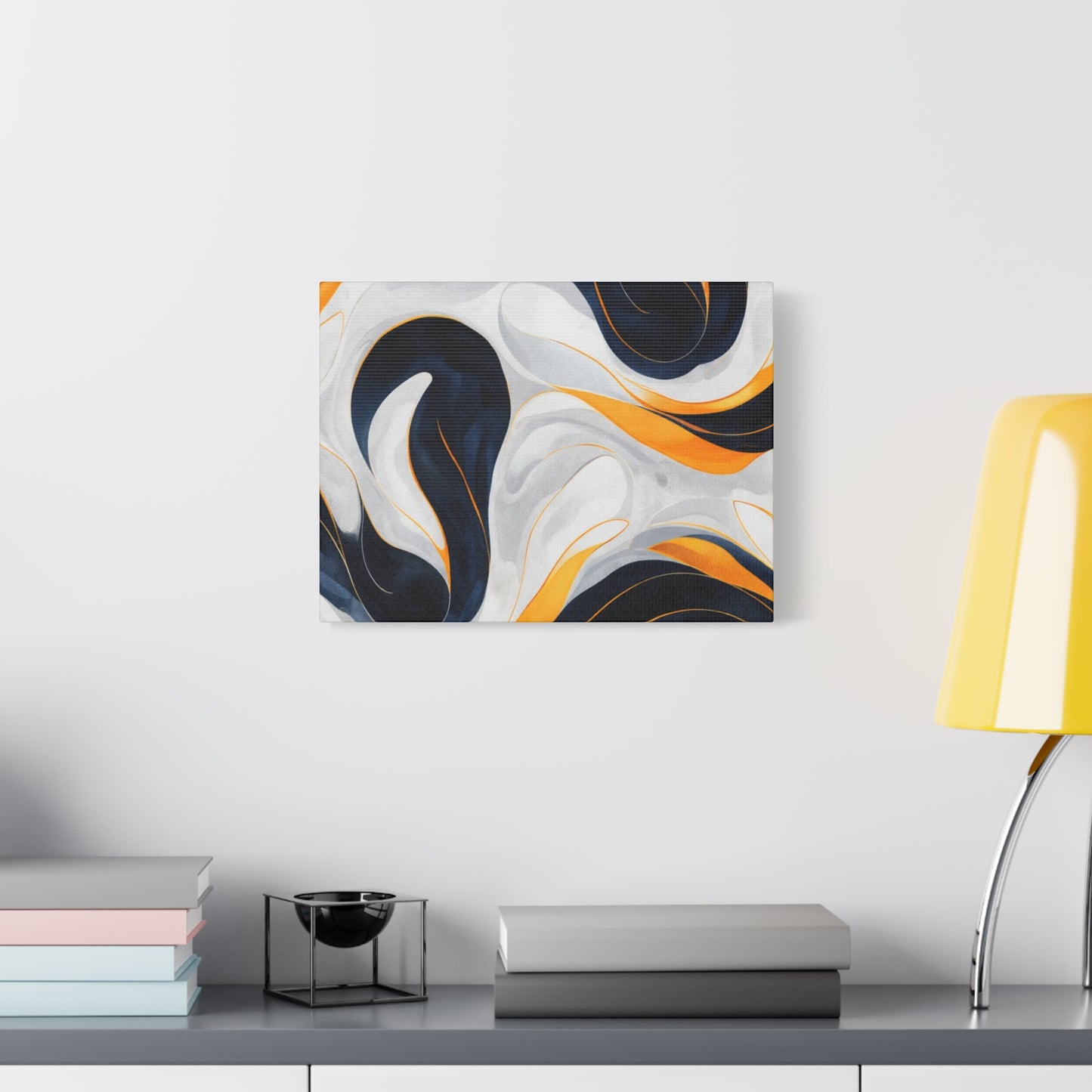 Abstract Fluid Art Matte Canvas Print — Navy, Gold & White Stretched Wall Art