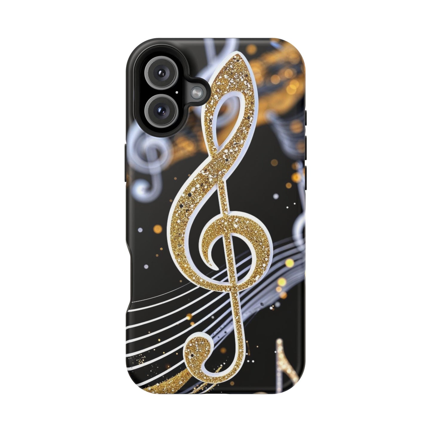 Music Notes Magnetic Impact-Resistant Phone Case — Gold Treble Clef Design