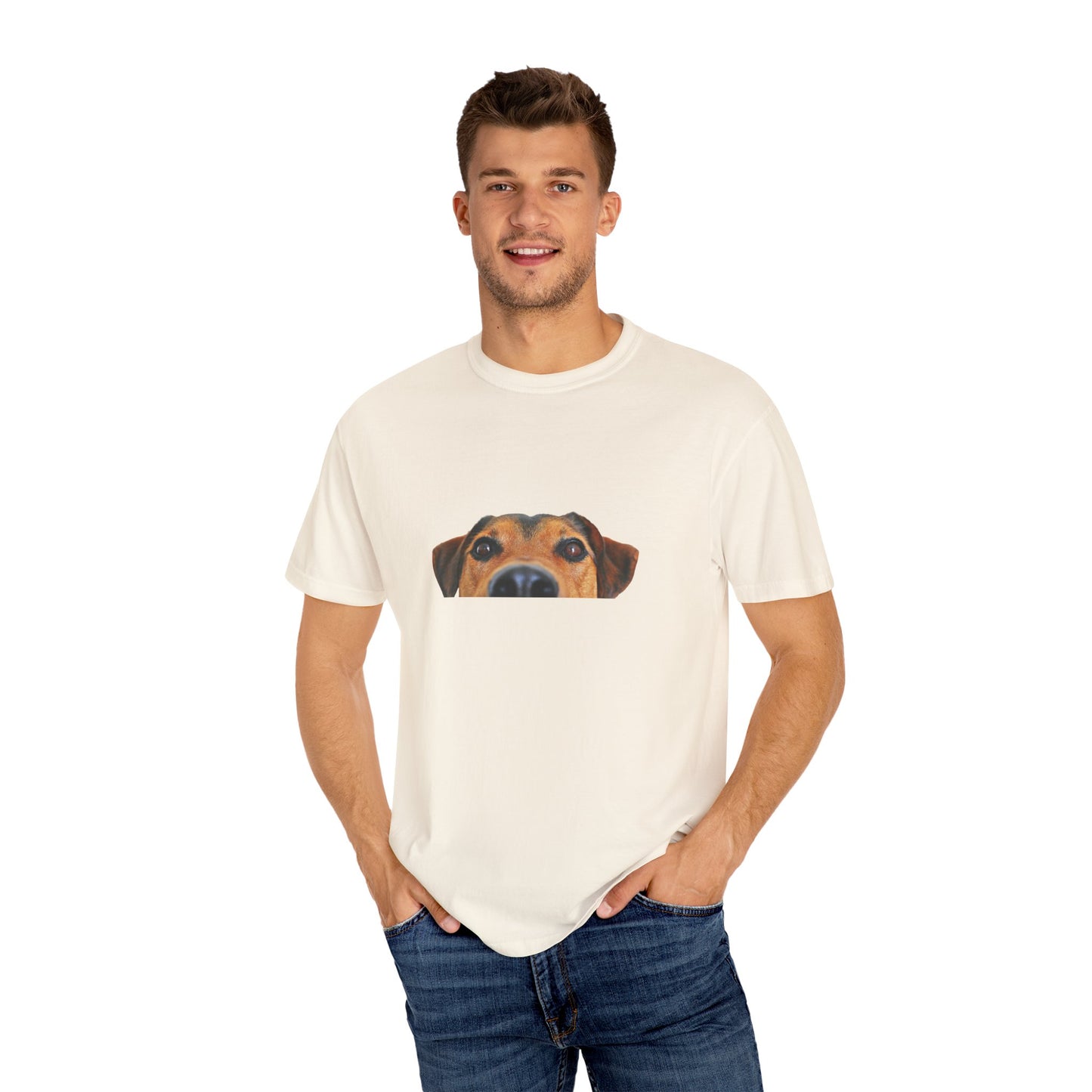 Cute Dog Face Unisex Garment-Dyed T-shirt, Pet Lover Tee, Animal Community Shirt, Birthday Gift, Casual Wear, Dog Lover's Merch