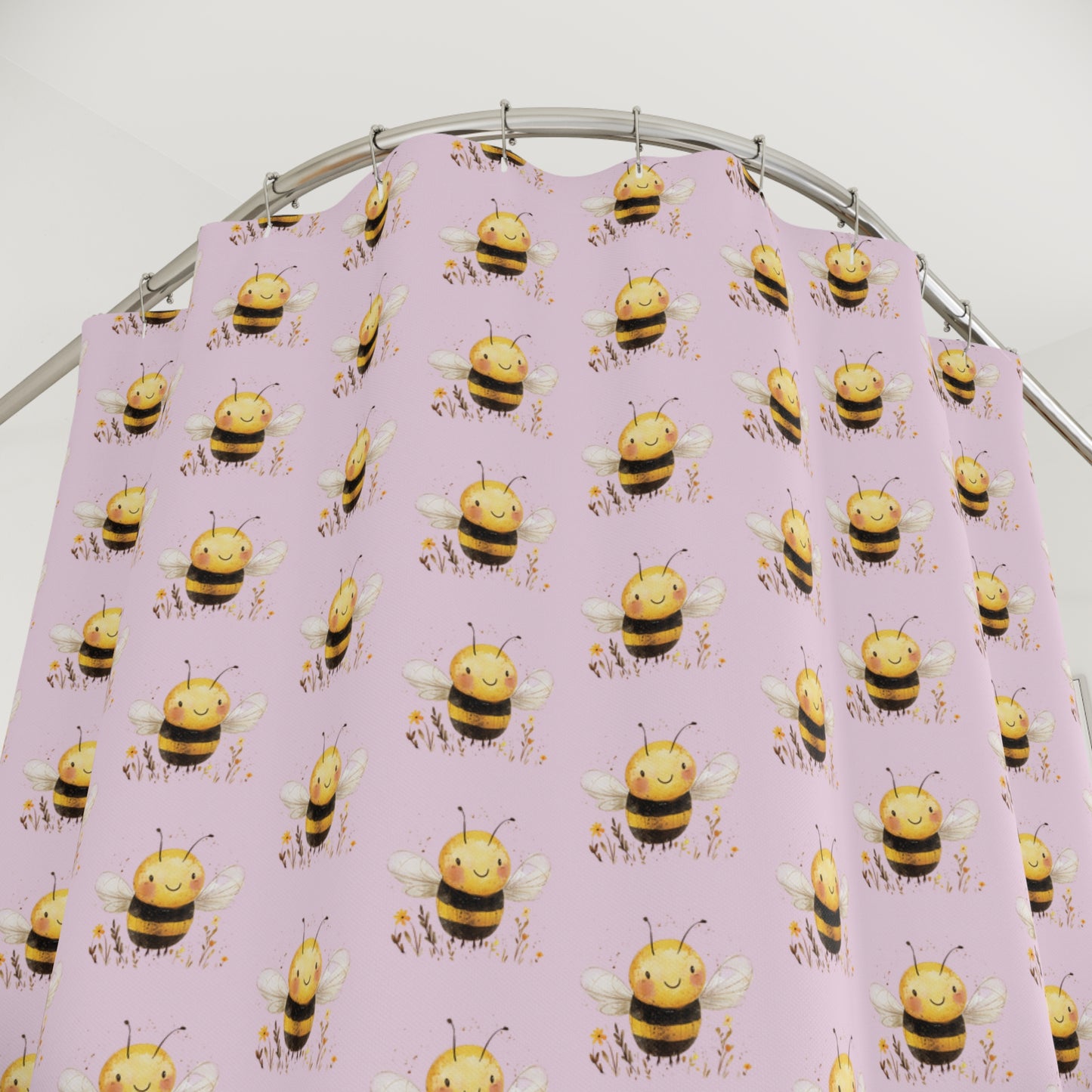 Cute Bee Shower Curtain, Bathroom Decor, Bee Themed Gift, Floral Shower Curtain, Insect Patterned Curtain, Kids Bathroom Ideas