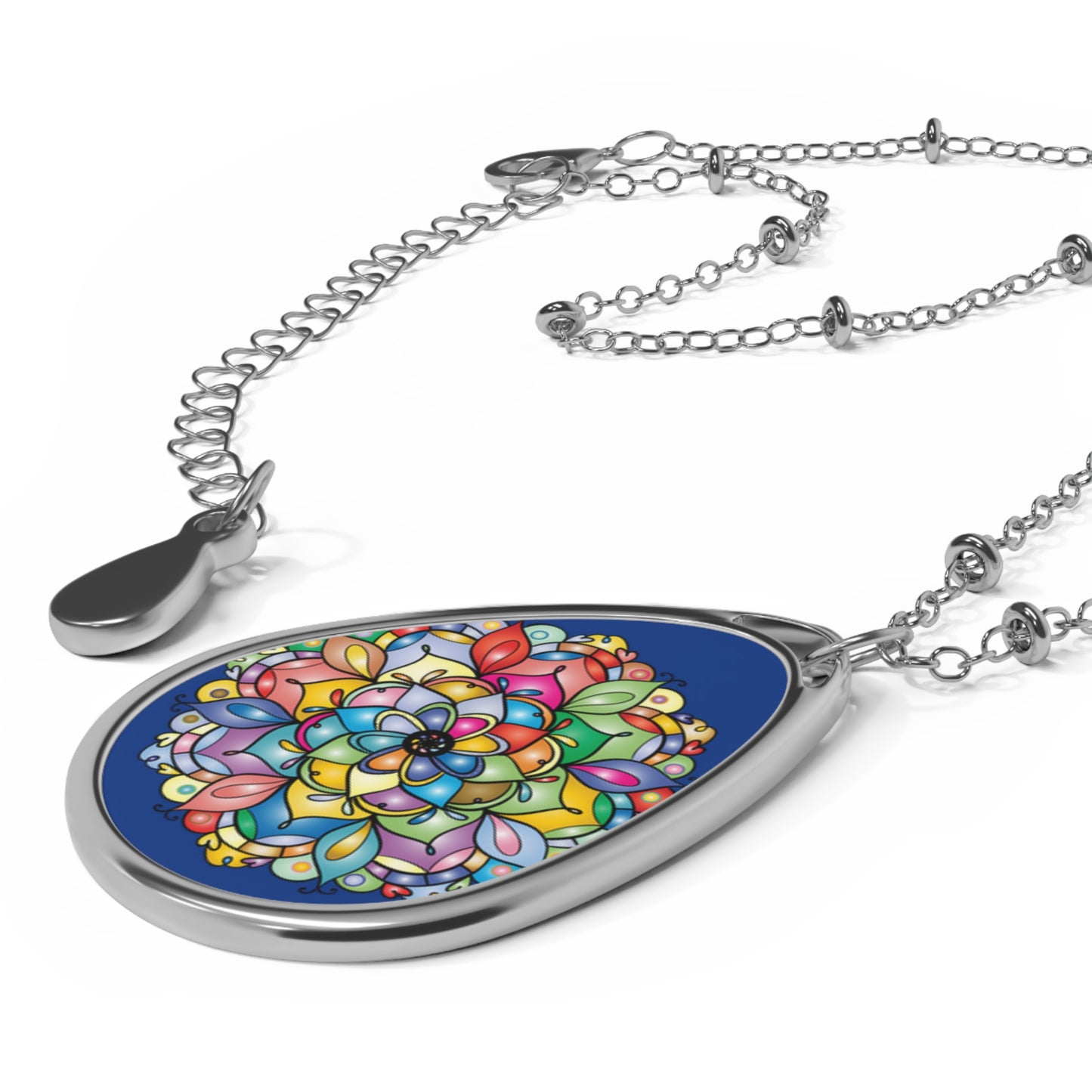 Colorful Floral Oval Necklace, Handmade Jewelry, Bohemian Gift