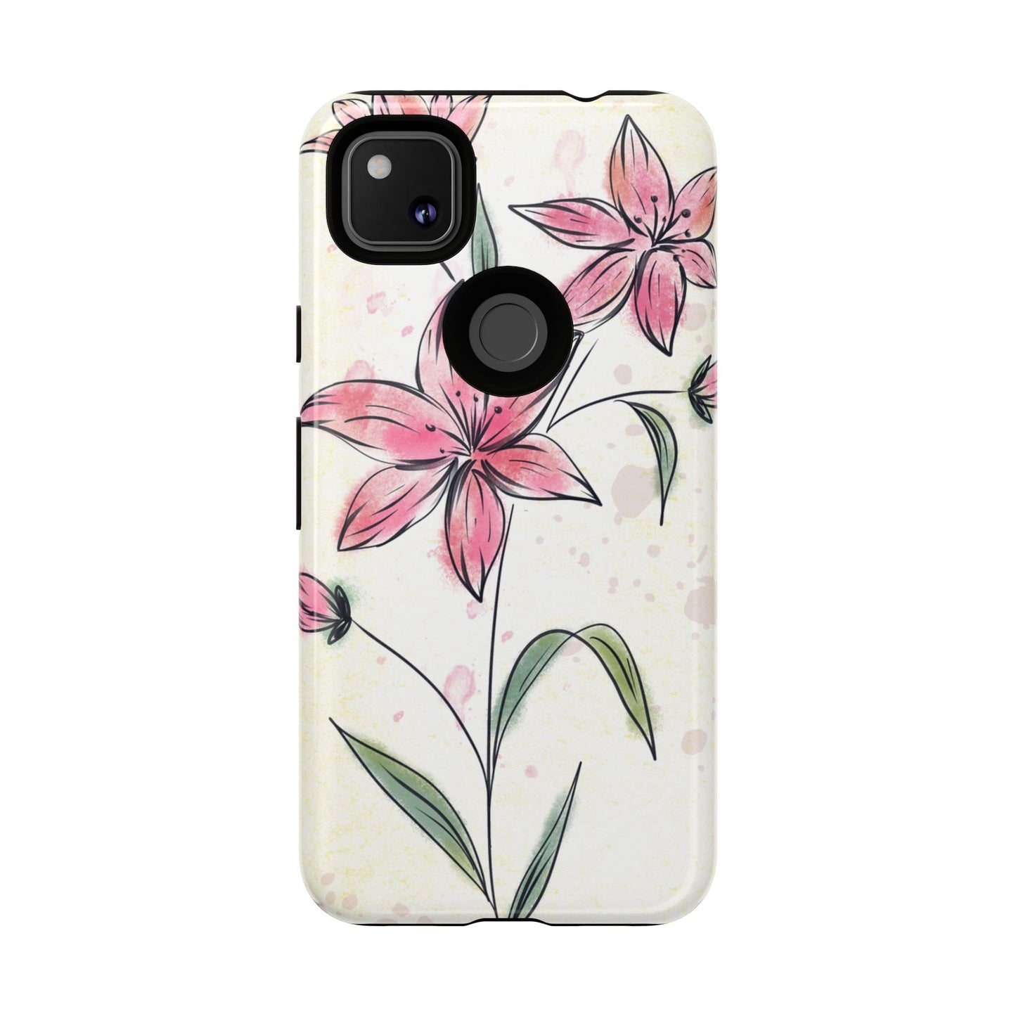 Floral Phone Case with Elegant Pink Lilies, Cute Floral Accessories, Phone Protection, Gift for Her, Stylish Cell Phone Cover