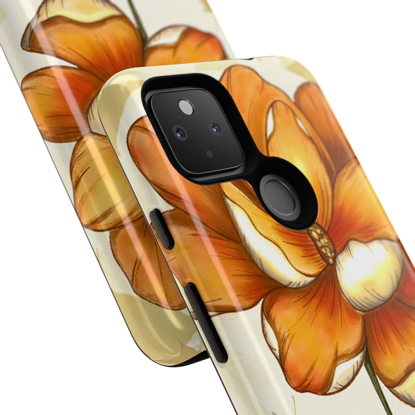 Floral Phone Case with Orange Flower Design, Tough Phone Cover, Floral Gift, Stylish Tech Accessory, Nature Lovers, Spring Vibes