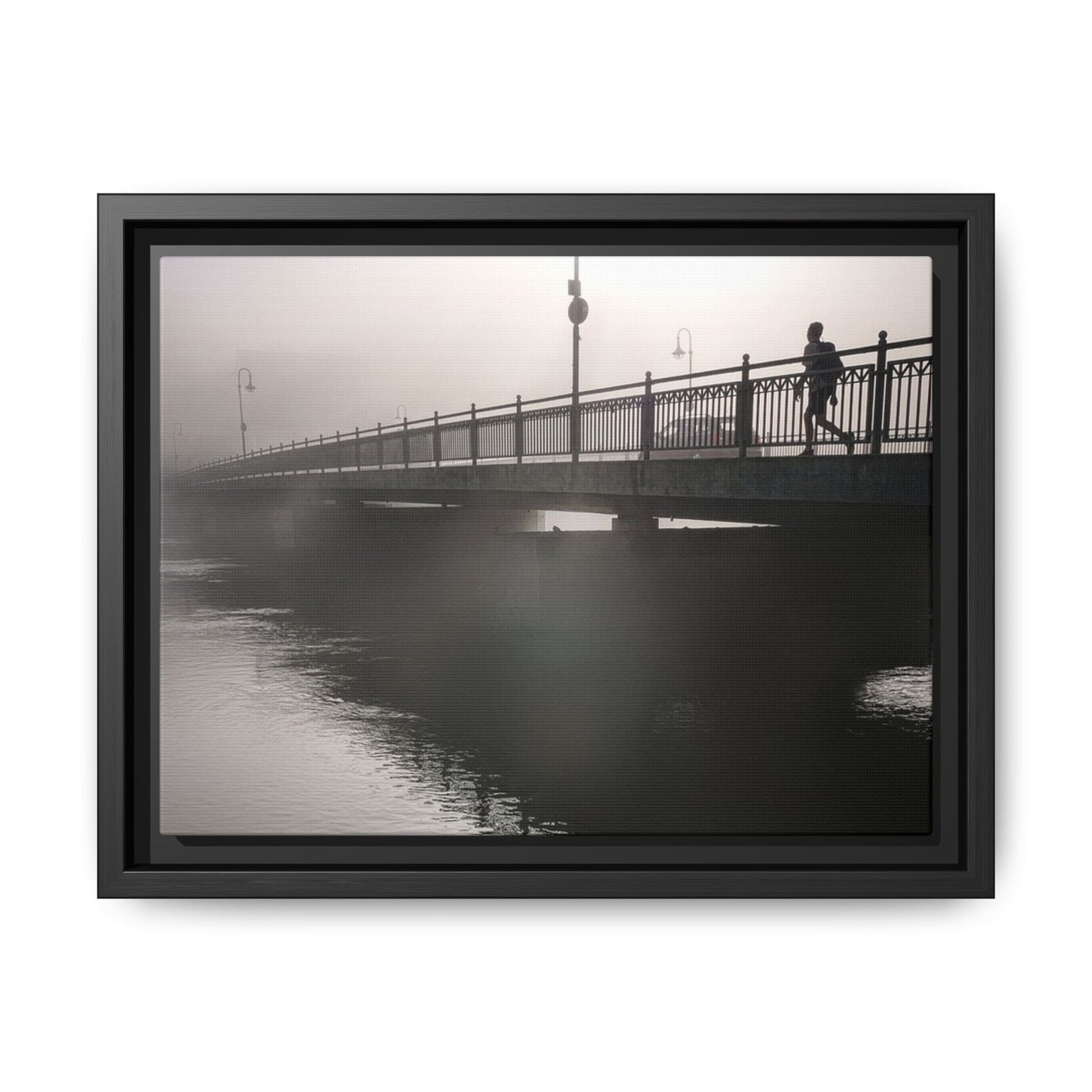 Framed Matte Canvas - Foggy Bridge Black & White Photography