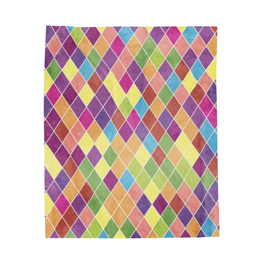 Vibrant Diamond Pattern Velveteen Plush Blanket | Cozy Throw for Home, Gift for Friends, Colorful Decor, Unique Housewarming, Cozy Nights