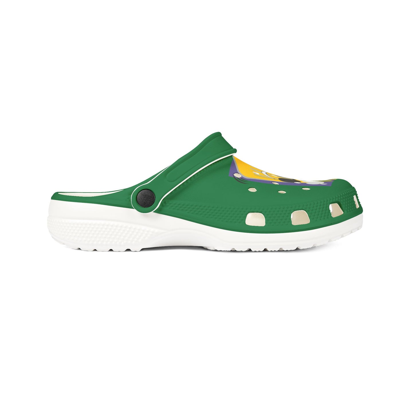 Green Foam Clogs with Cool Sunglasses Mug Graphic — Fun Casual Slip-On Shoes