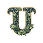 Floral Letter U Sticker — Vintage Botanical Monogram Kiss-Cut Decal